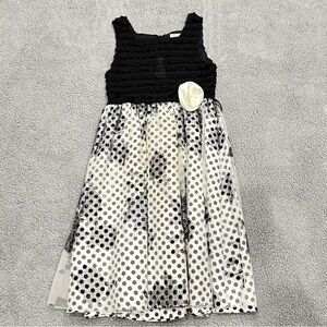 Bloome Girls Black & Polka Dot Dress – Size 14 White Rose Accent